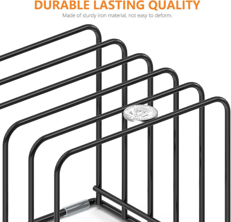 KORRTFID Kitchen Cabinet Organizer, Steel Cookware Holder, Divided Holder with 5 Slots for Skillets Baking Tray and Chopping Board Rack - Baking Pan Holder Storage (2 PCS) - Image 3